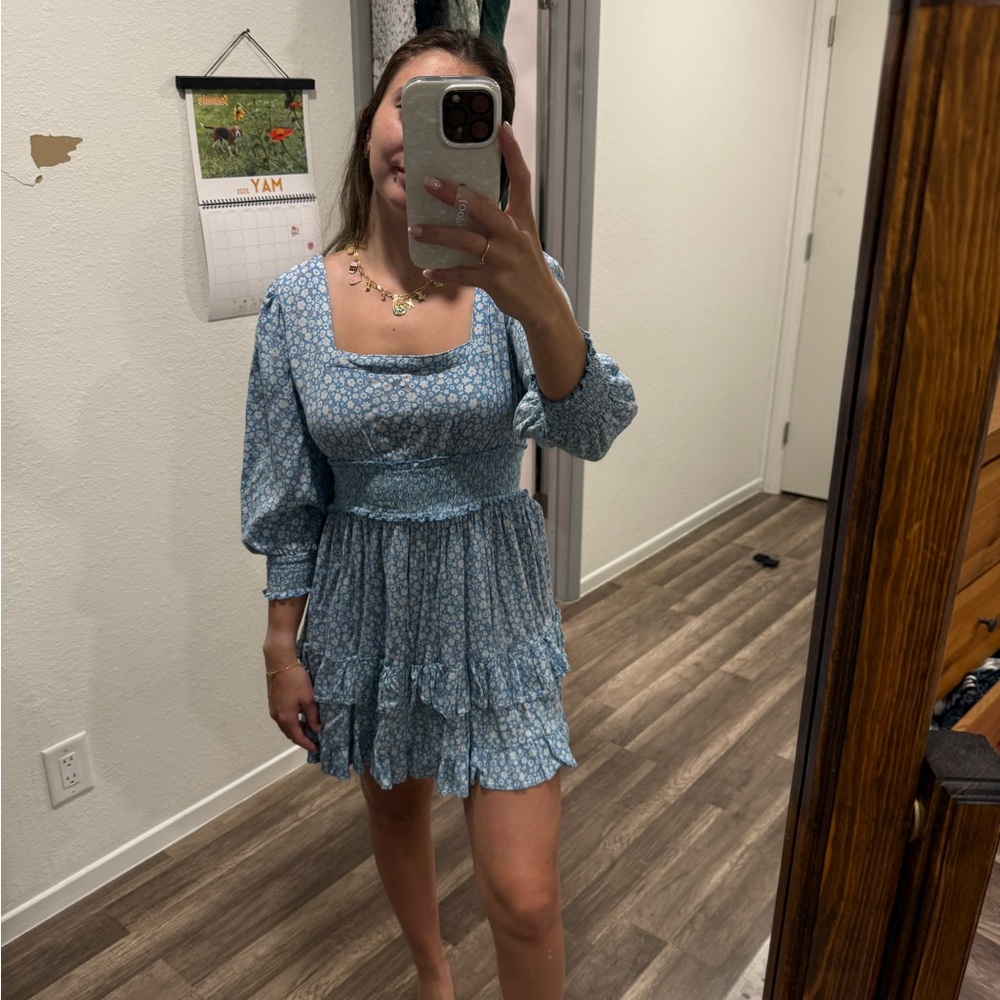 Angie Blue Patterned Long Sleeve Dress